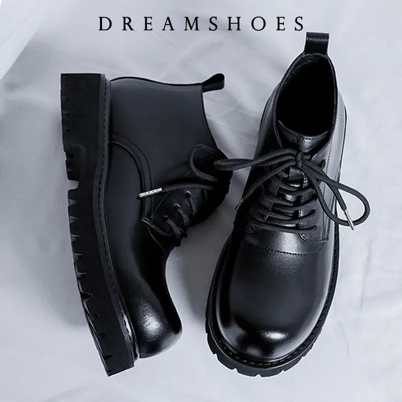 New Retro Dress British Style Head Derby Platform Business Inner Height Increase Commuter Casual Men's Leather Shoes