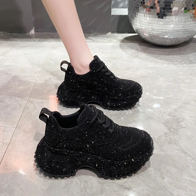 Women's Luxury Fashion Running Shoe Shining Casual Sports Shoes Thick Lace-up Vulcanize Shoes zapatillas de mujer
