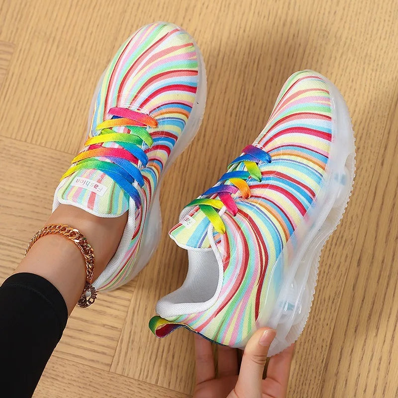 2025 Autumn Fashion Lace Up Women's Colored Low Top Casual Single Shoes Comfortable Versatile Mesh Breathable Non Slip Sneakers