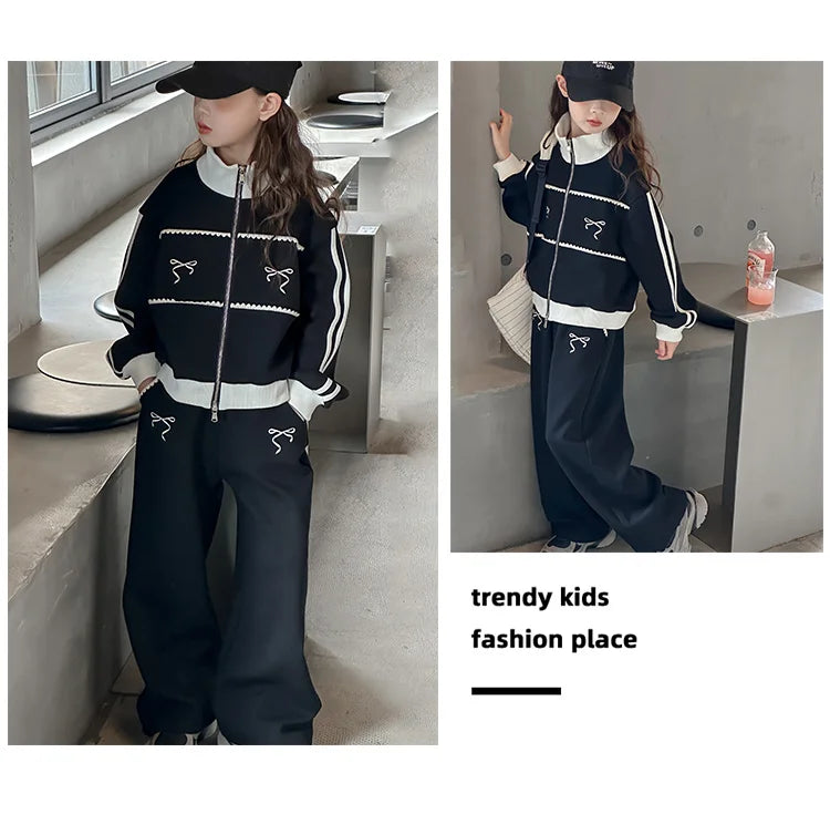 Children's Clothes Sets Girls Sports Suits Spring Autumn Jacket Pants Outdoor Causal Style Tracksuit 2 Piece Teenager Set 5-14Y