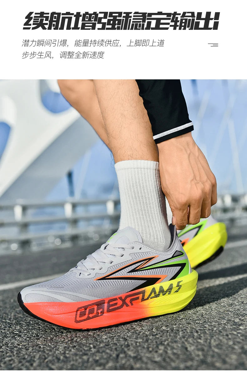 Men Running Shoes Carbon Plate Speciality Marathon Sports Breathable Lightweight Women's Comfortable Nonskid Leisure Sneakers