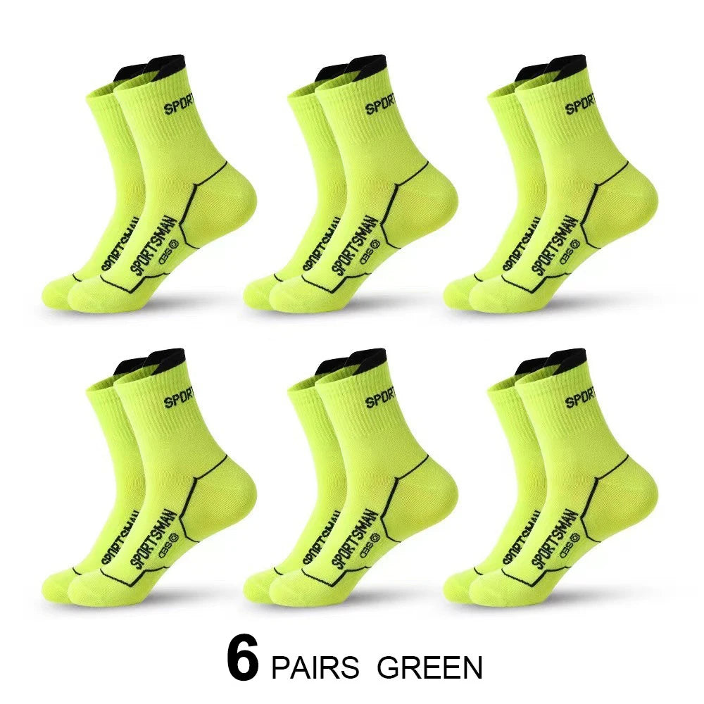 6/12 Pairs Men Mid Length Sports Socks Fashionable Geometric Patterns Breathable Odor Resistant Running Cycling Basketball Socks