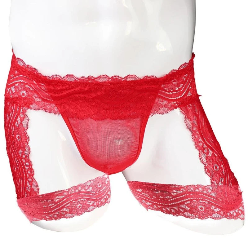 Sexy Mens Lace Leggings Underwear Flat Leg Fun Erotic Lingerie Breathable Soft Fabric for Men