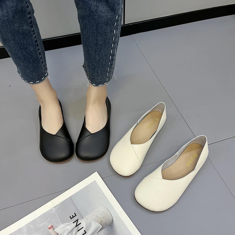 Genuine Leather Spring Autumn Handmade Flats Ballerina Shoes Women Loafers Comfortable Soft Leather Women Flats Shoes