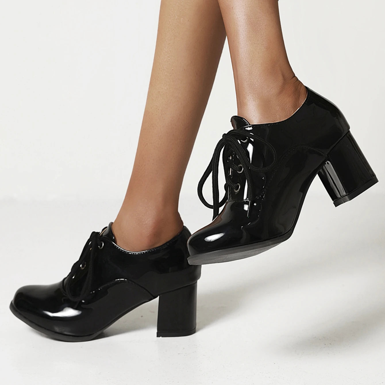 Women's Purple High Heels Loafer Shoes Fashion Lace-up Black White Block Heeled Party Wedding Office Shoes Female Big Size 45