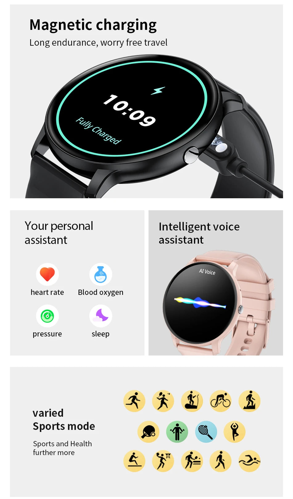 LIGE Women's SmartWatch Blood Oxygen Monitor Sports Fitness Tracker Bluetooth Call Al Voice Assistant Watches For Android IOS