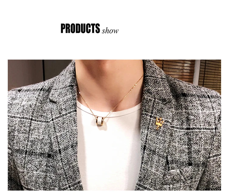 Spring and Autumn New Boutique Japanese Style Print Stand Collar Mens Casual Jacket Slim Male Coat Male Plaid Suit Jacket Blazer