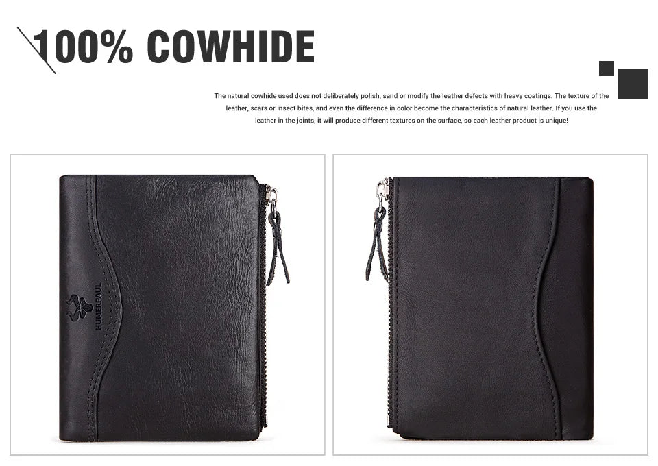 LAREET RFID Senior Short Wallet For Men Genuine Leather Wallets With Card Holder Bifold Zip Coin Pocket Small Billetera Hombre