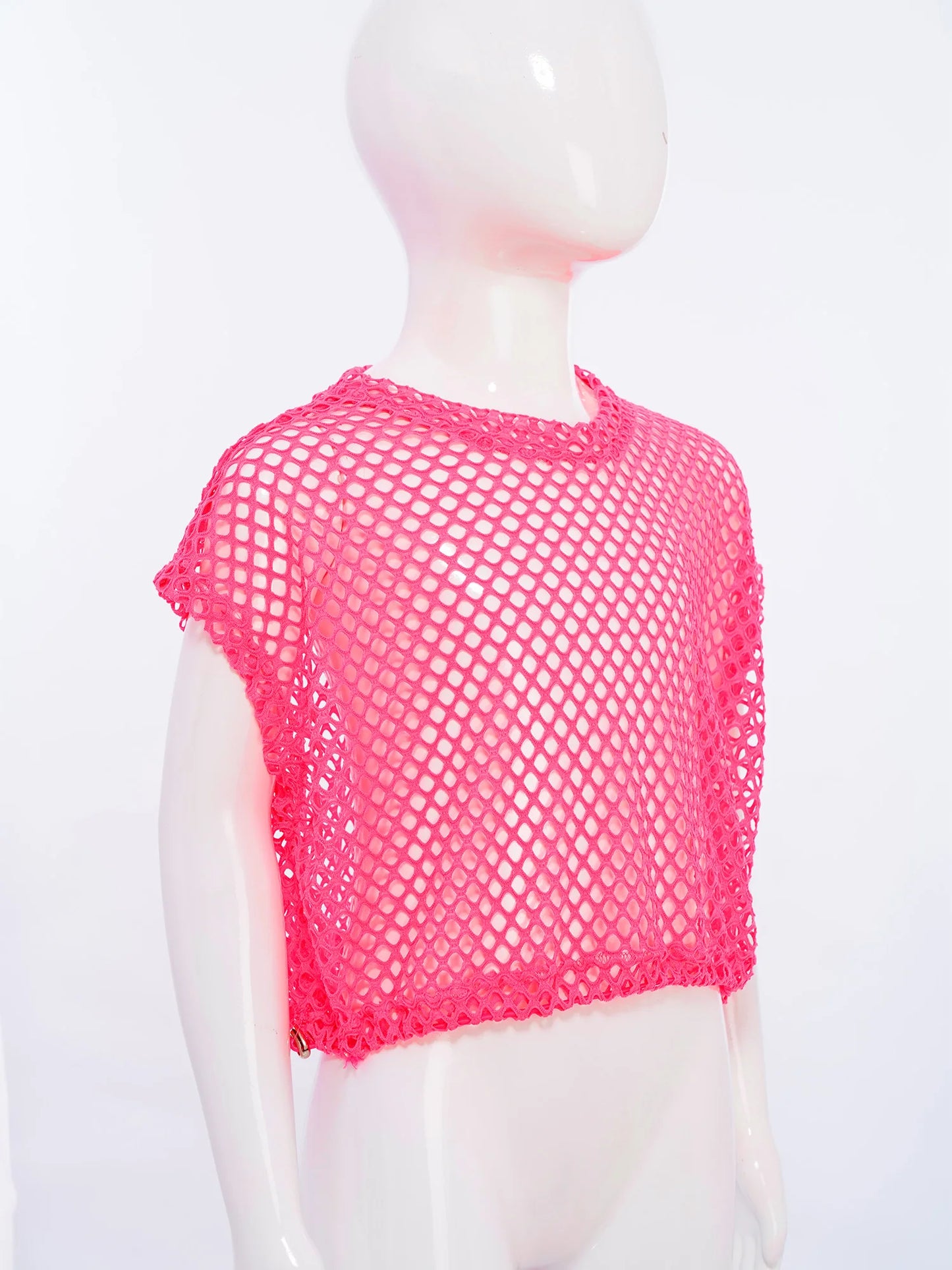 Kids Girls Fishnet Crop Tops T-shirt Casual Summer Short Sleeve See-Through Mesh T Shirt Female Hip-Hop Street Dance Clothing