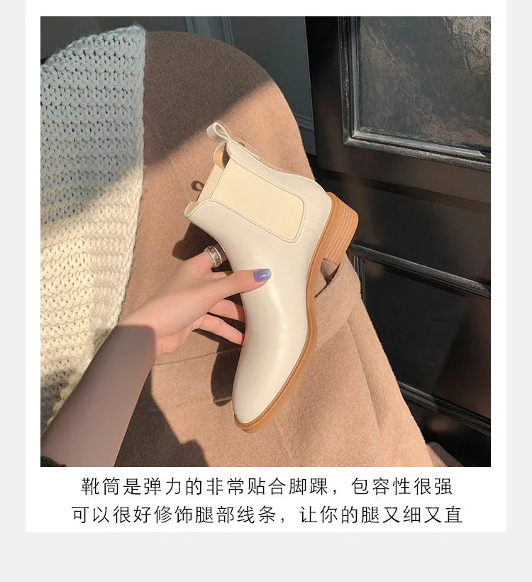 2026 Autumn/Winter Ankle Boots Women Basic Chelsea Botas Mujer Low Thick Heels Short Booties PU Leather Slip On Stretch Botines