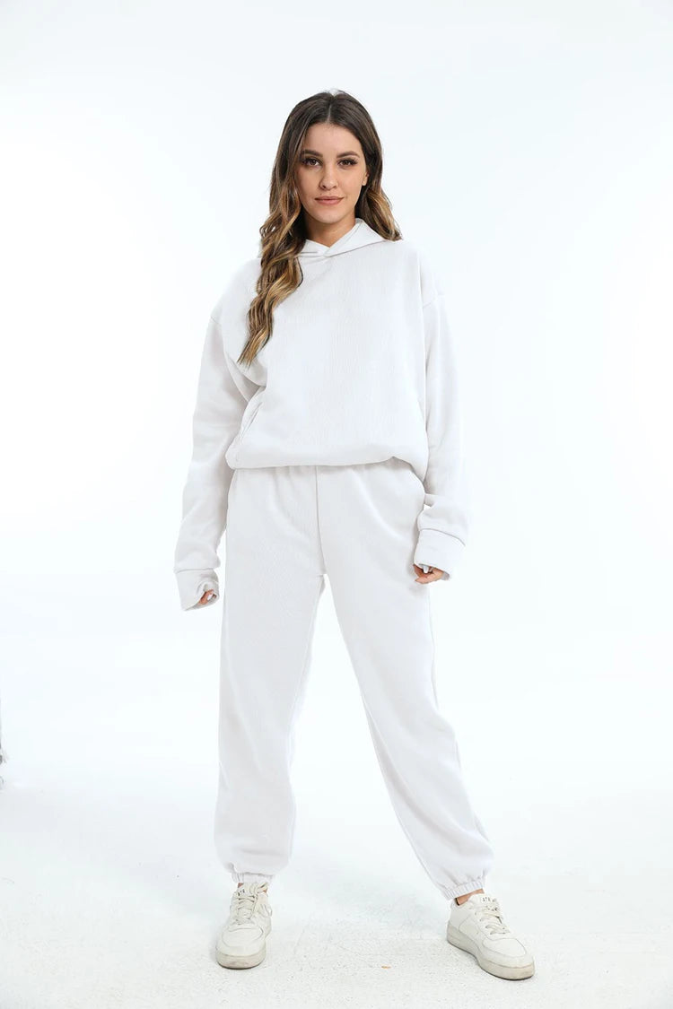 Women Two Piece Sets Tracksuit 2022 Autumn Casual Solid Long Sleeve Hoodie Sweatshirts Female Fashion Oversized Trouser Suits