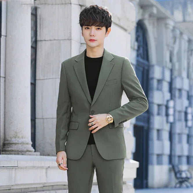 2 Piece Outfit Set Male High Quality 2025 Solid Color Slim Fit Full Men's Suits and Blazers Fashion Pants Luxury Elegant Classic