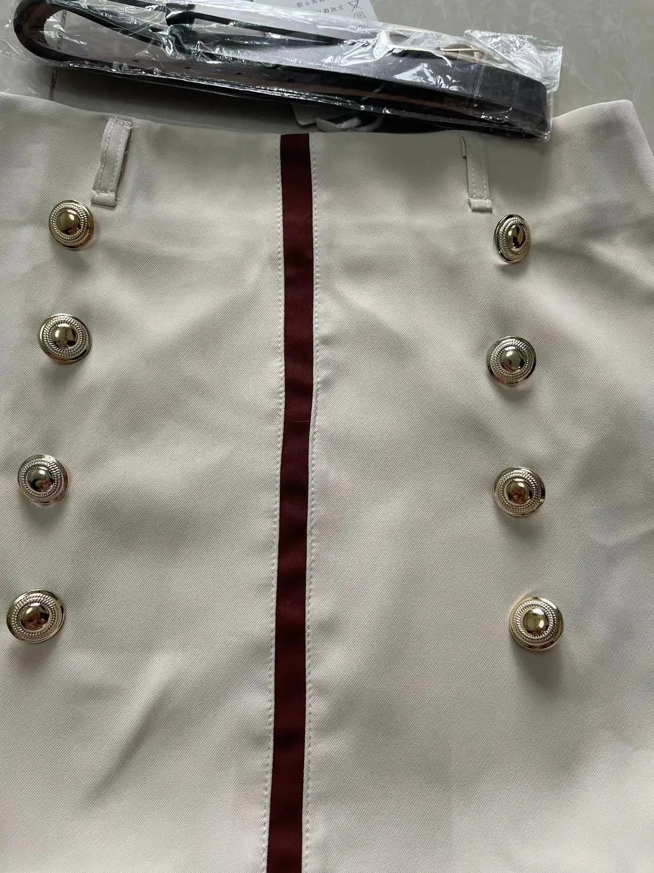 New Elegant Offie Lady Skirt Women Fashion Design Beaded Double-breasted High Waist A-line Patchwork Skirts Jupe with Belt BAZAARHUBO