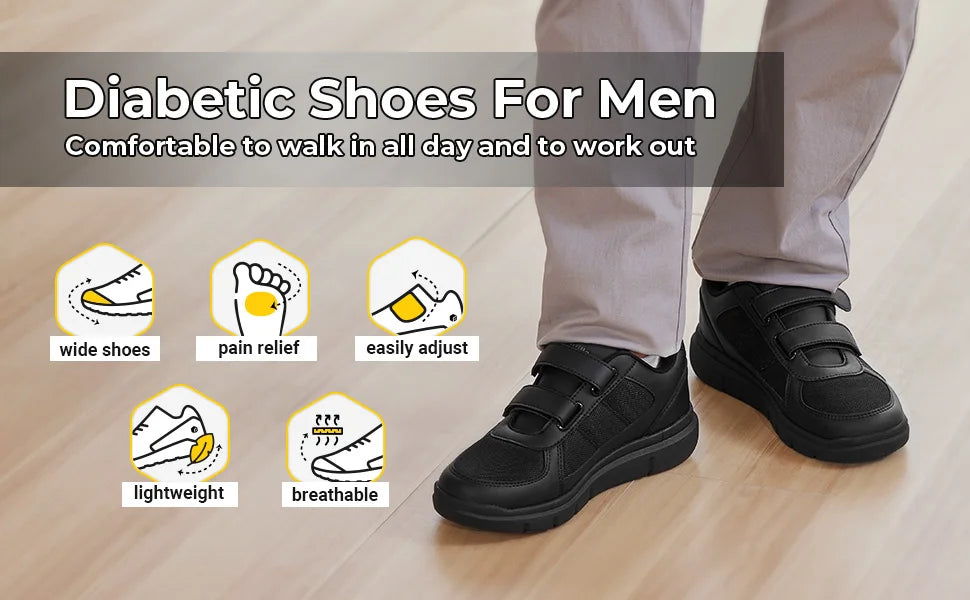 FitVille Mens Diabetic Shoes Extra Wide Width Diabetic Shoes for Men for Neuropathy Swollen Feet Shoes Pain Relief with Closure