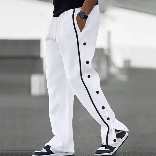 2025European and American Autumn New Men's Casual Sports Button Pants Straight Drawstring Long Pants