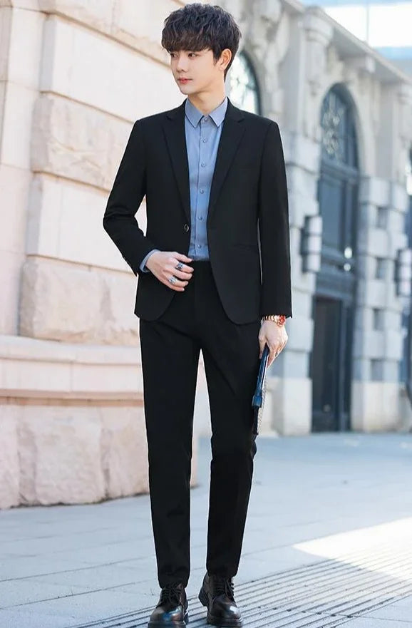 2 Piece Outfit Set Male High Quality 2025 Solid Color Slim Fit Full Men's Suits and Blazers Fashion Pants Luxury Elegant Classic