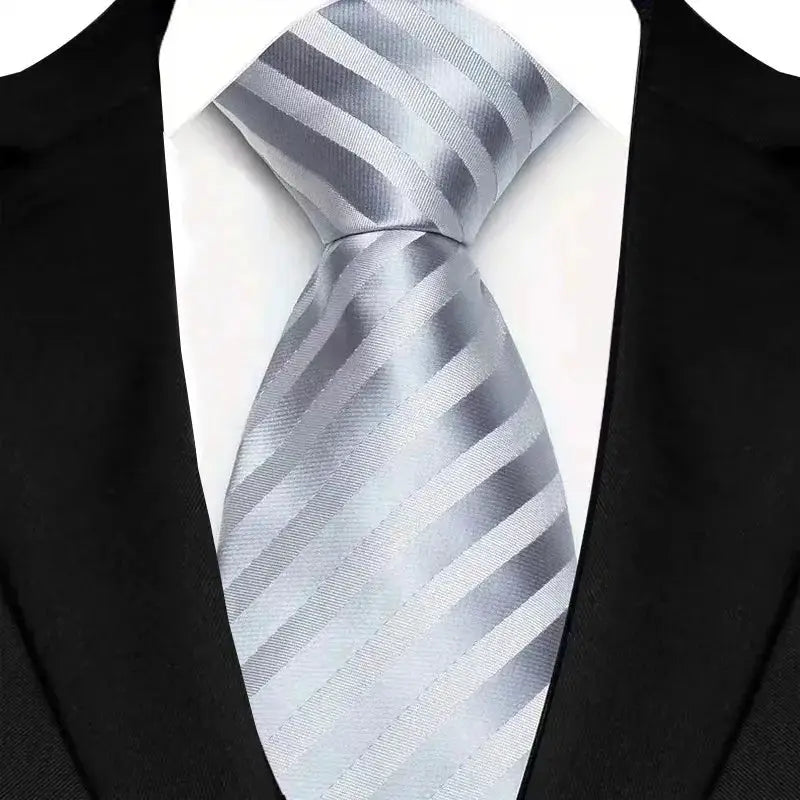 Classic 8CM Polyester Ties For Men Formal Business Silver Gray Paisley Stripes Dot Neckties Handmade College Shirt Neckwear BAZAARHUBO