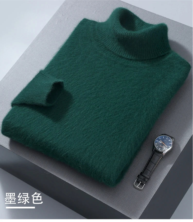 Men's 100% Mink Cashmere Sweater High Lapel Thick Knitted Pullover Casual Large Size Middle-Aged Sweater Autumn Winter New Tops