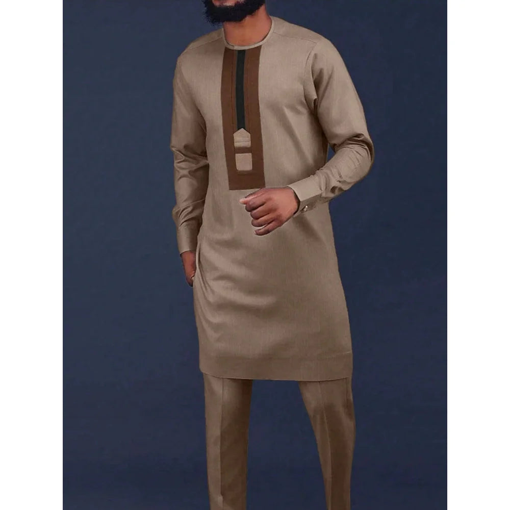 2026 New African Traditional Men's Set Casual Slim Fit Men's Suit Fashion Travel Men's Set Kaunda Style Men's Two Piece Set