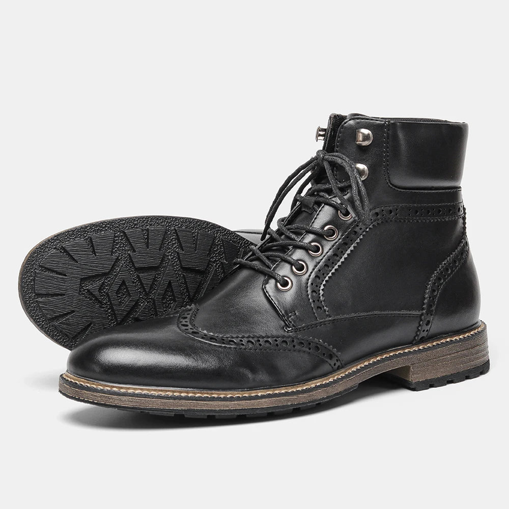 Dark Brown Men boots Spring British Style Leather Boots Retro Men Ankle Boots