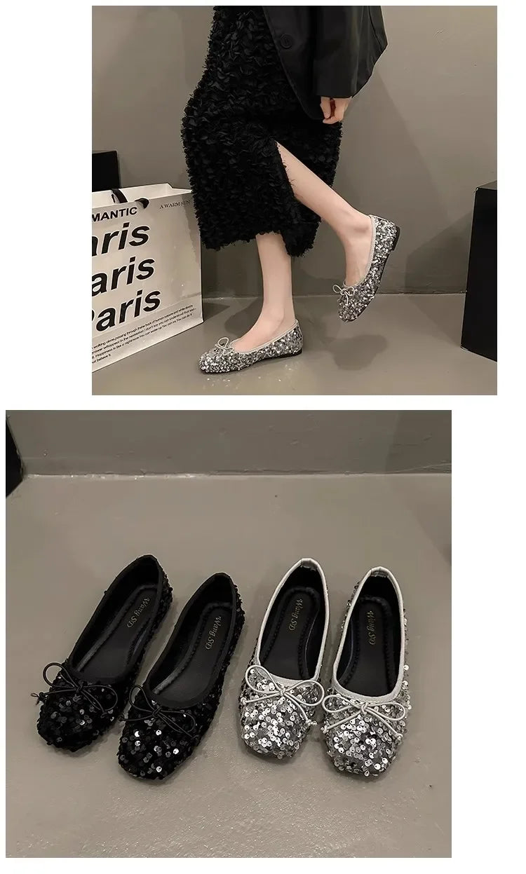 Shoes for Women 2026 New Sequin Design Women's Flat Shoes Soft Non-slip Ballet Shoe Women Work Shoes Comfortable for Work