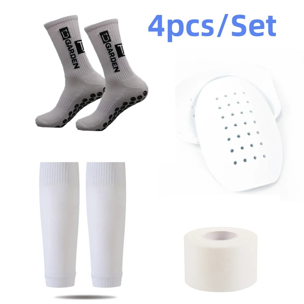4-Piece Unisex Sports Set - Performance Socks, Leg Sleeves & Non-Slip Football Tights for Soccer, Hiking, Gym Training, Cycling