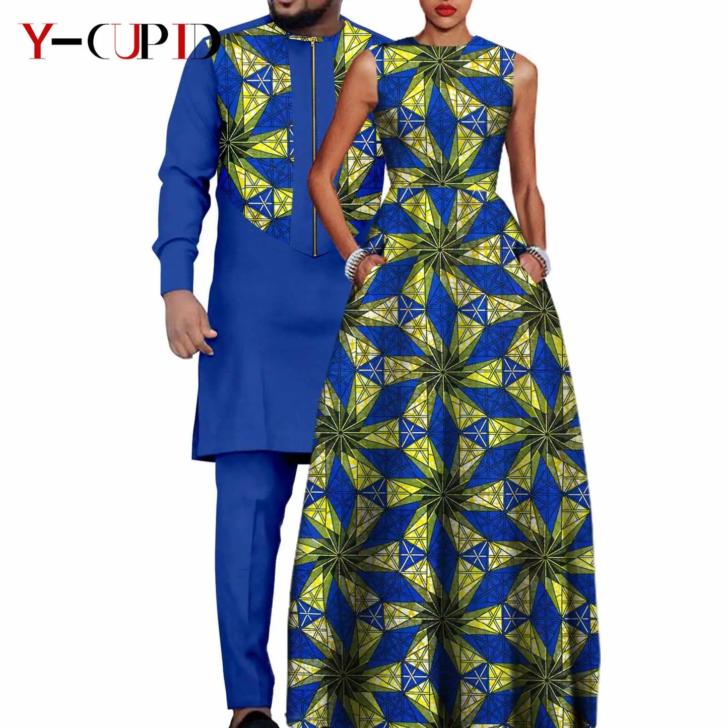 African Dresses for Women Matching Couple Outfits Bazin Riche Men Top and Pant Sets Dashiki Outwear for Party Vestidos Y23C067