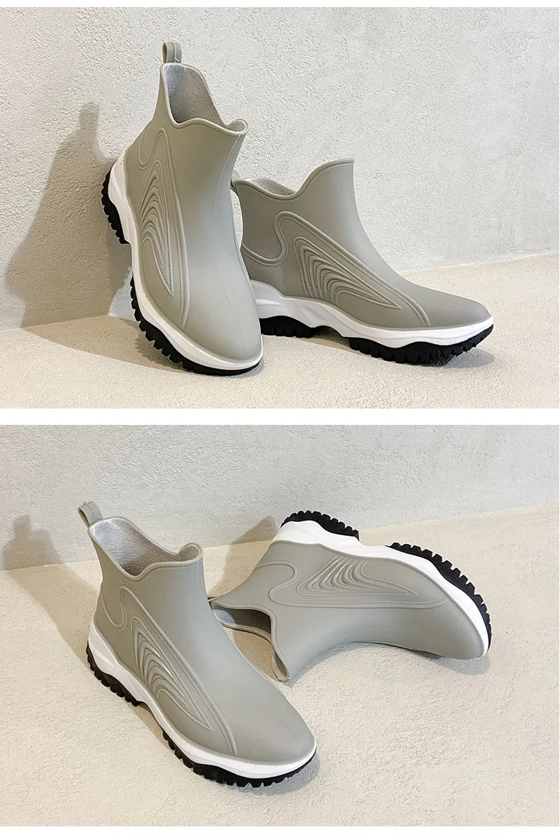 Women Rainboots Slip-on Waterproof Girls Ankle Boots PVC Anti-Slip Spring Autumn Rain Shoes Platform Woman Fishing Rubber Shoes