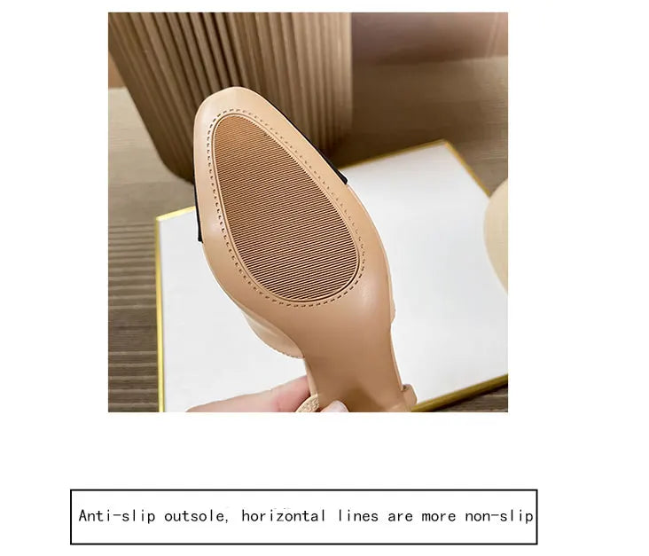 2023Spring Autumn Fashion High Heels Sandals Women's Dress Square Toe Slingback Shoes Women's Color Block Back With Flat Sandals