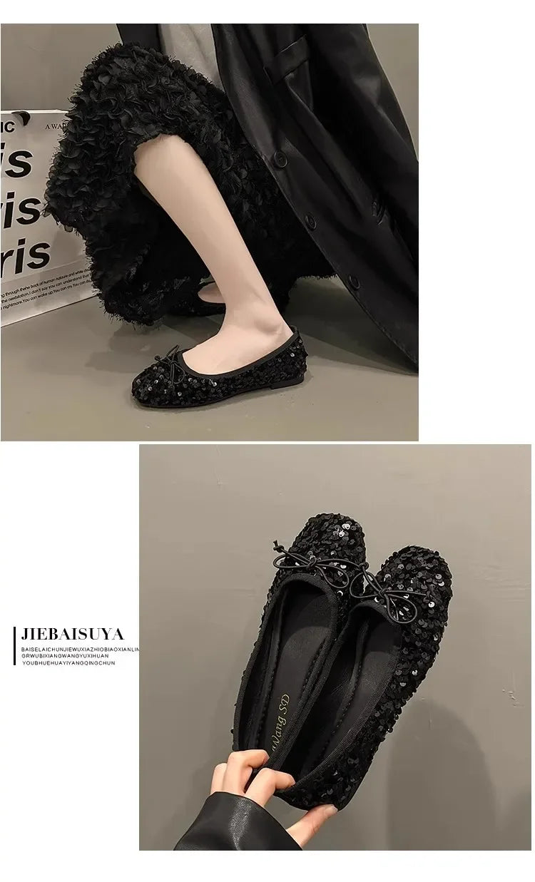 Shoes for Women 2026 New Sequin Design Women's Flat Shoes Soft Non-slip Ballet Shoe Women Work Shoes Comfortable for Work