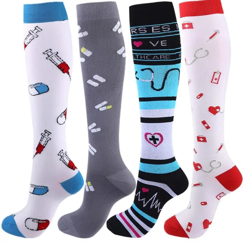 4 Pairs Compression Socks 20-30mmhg High Stockings Men Women Sports Socks For Marathon Cycling Varicose Veins Pregnancy Nursing