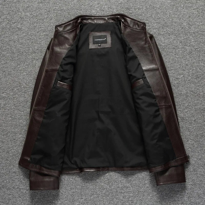Black Brown Casual Mens Jackets Real Cowhide Genuine Leather Jacket Men Coats Autumn Chamarras De Cuero Para Hombre