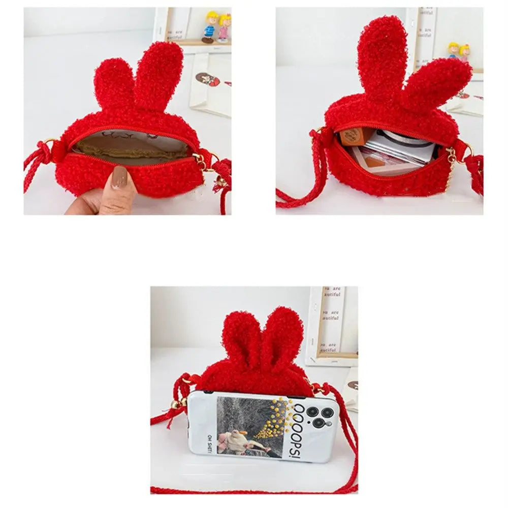 Cute Little Rabbit Kids Plush Drawstring Bag Casual Children Baby Shoulder Bag Sling Bag For Toddler Preschool Kids Gift