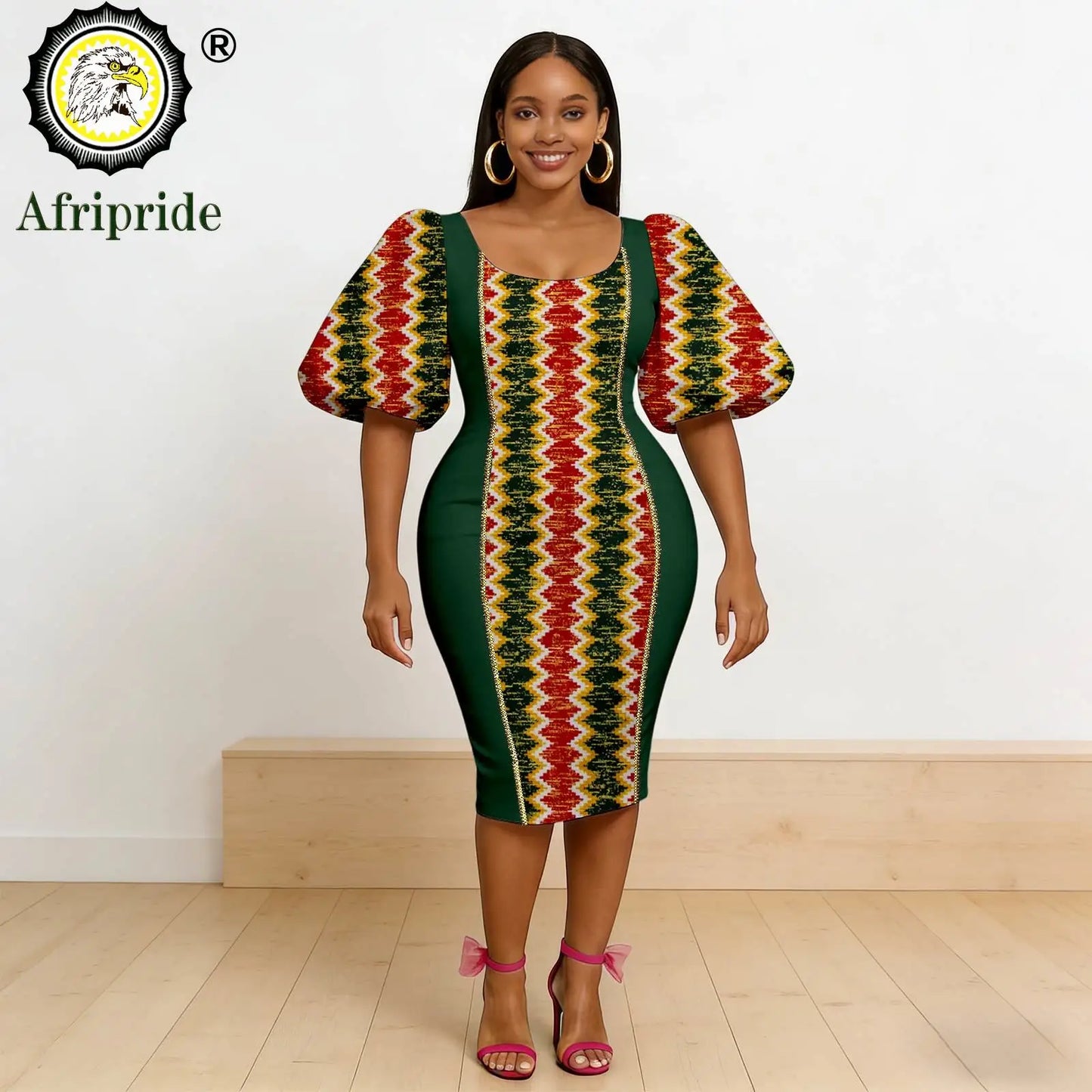 African Dresses for Women Short Sleeve V-Neck High Waist Pocket Elegant Fashion Ankara Attire Floral Printed Dresses 2625032