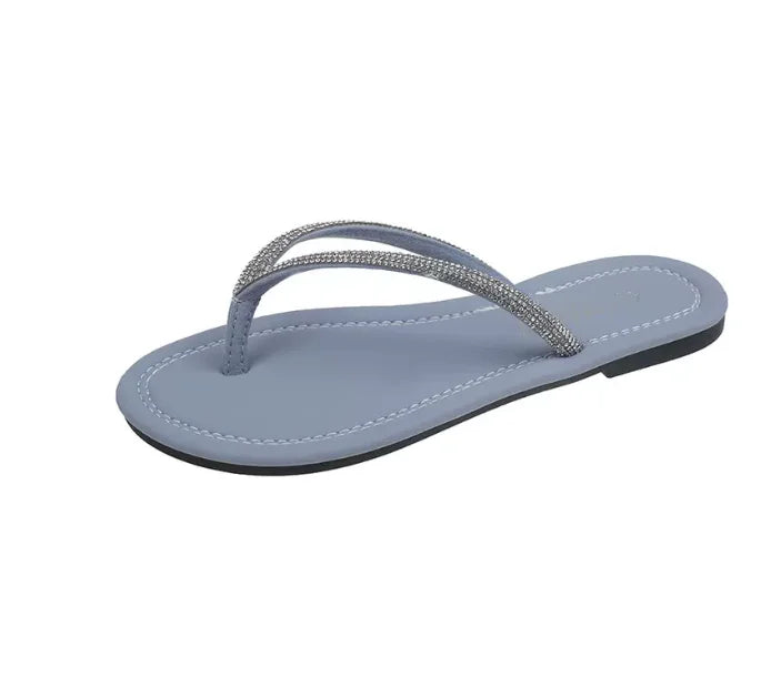 Lady New Luxury Crystal Thongs Shoes Flats Summer Flip Flops For Girls Outdoor Simple Leisure Slippers In Gold Silver 35-43 25cm