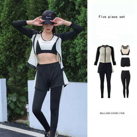 Swimsuit Women Summer Split Conservative Snorkeling Sunscreen Long Sleeve Pants Five Piece Set Jellyfish Sports Surfing Swimsuit