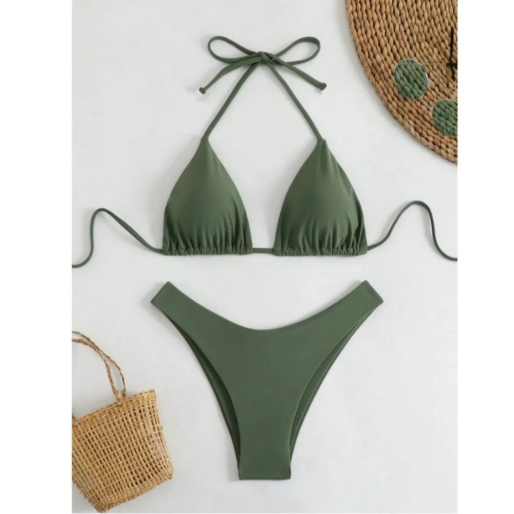 2Pcs/Set Fashion Summer Beach Bikini Brazilian Halter Women Swimsuit Bathing Suit Casual Swimwear Holiday