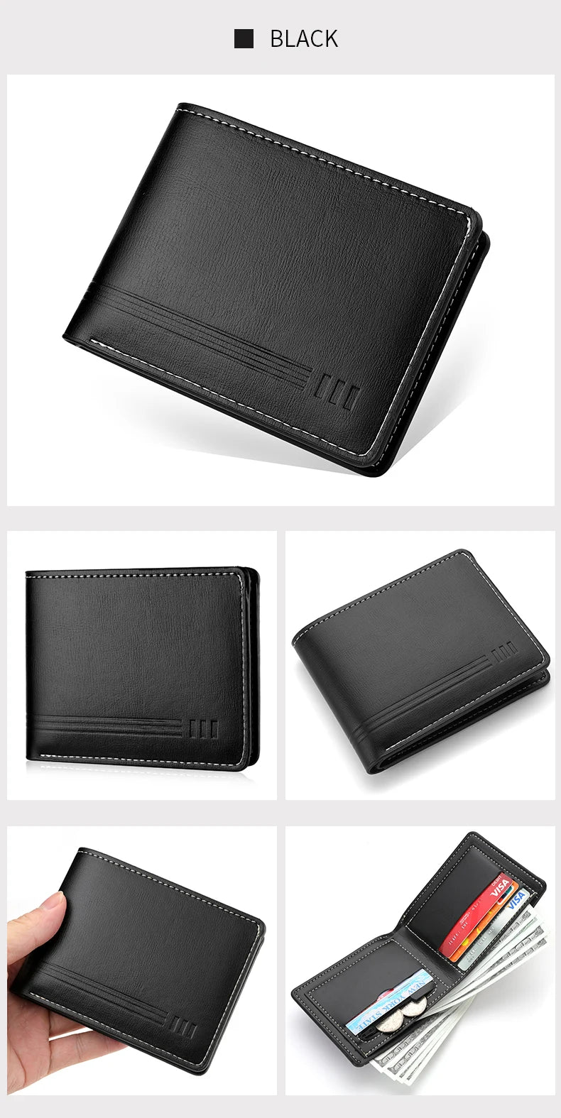 Men's Business Retro Short Wallet PU Leather Zipper Coin Purse Multi-Slot Multi-Functional Men's Wallet