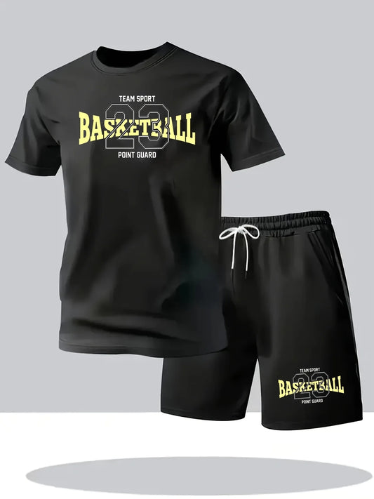 Men's summer two-piece sports set for running, cool and stylish, ice-cool quick-drying sportswear, quick-drying suit.