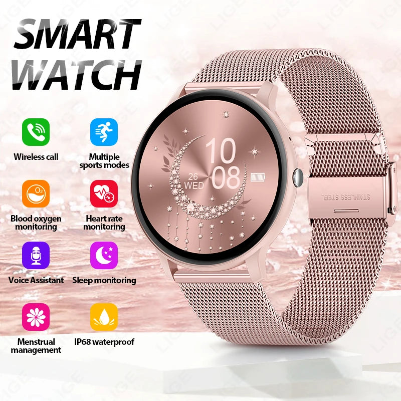 LIGE Women's SmartWatch Blood Oxygen Monitor Sports Fitness Tracker Bluetooth Call Al Voice Assistant Watches For Android IOS
