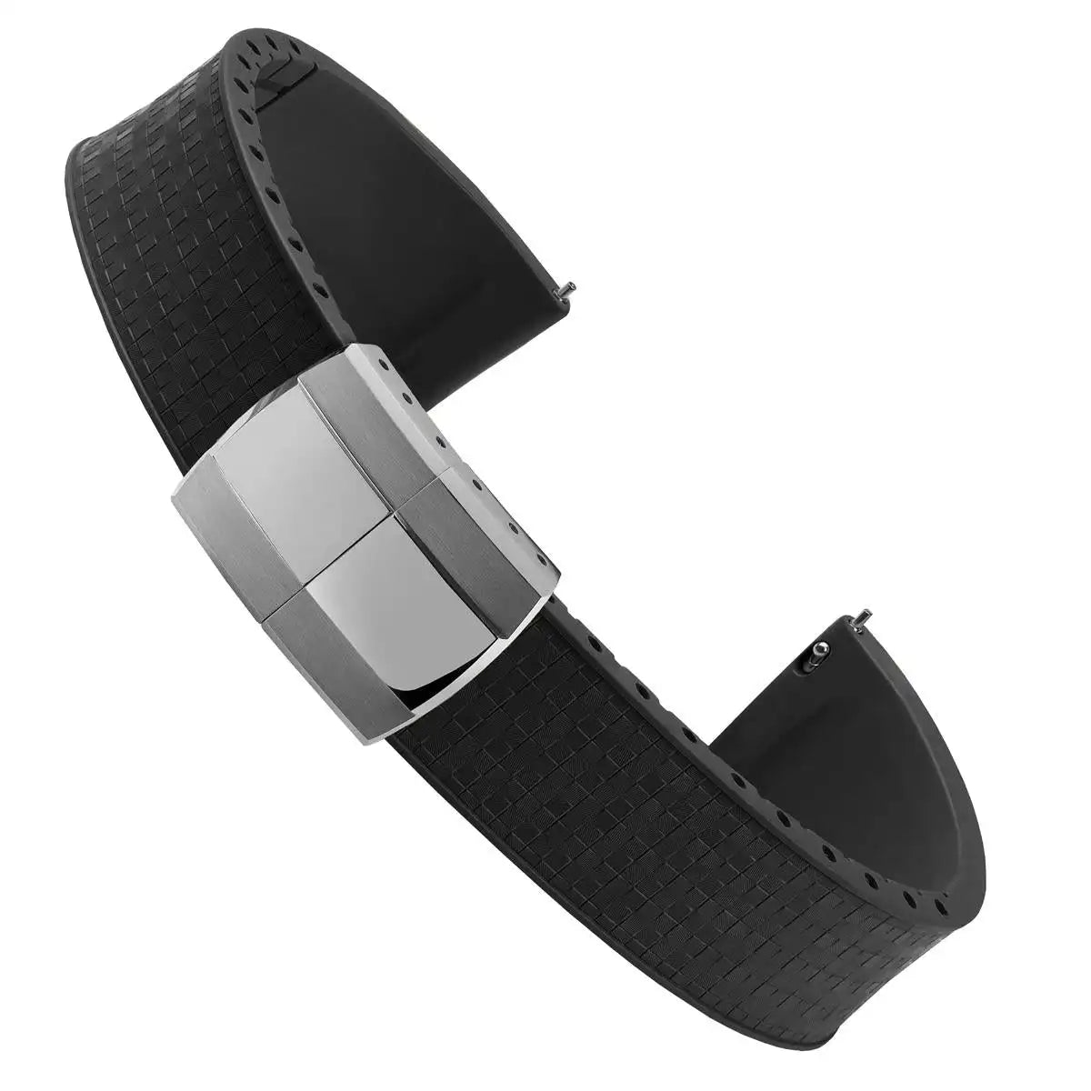 Cut to Size Fluoro Rubber Watch Strap 18/19/20/21/22mm Mosaic FKM Deployment Buckle Universal Flat End Replace Band Bracelet