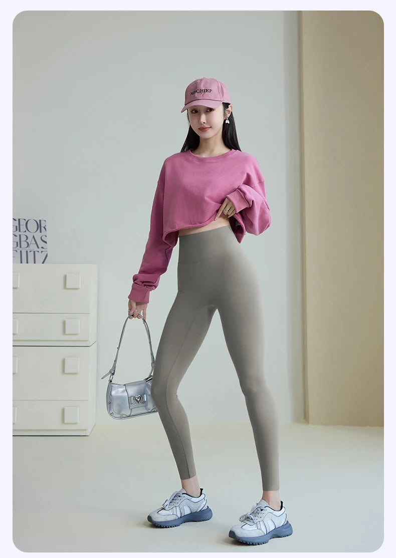 BIVIGAOS Spring Summer New Plum Red 3D Naked Feeling Sharkskin Leggings Women Slim Sexy Sport Yoga Push Up Fitness Leggings