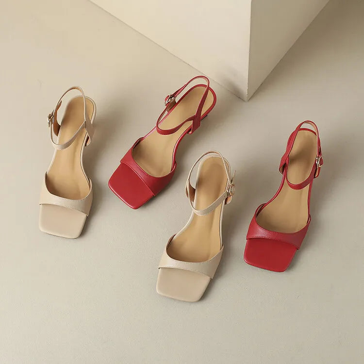 2025 Summer Sandals Women Shoes Open-Toe Thin Heel Women Sandals Split Leather Square Toe Shoes for Women High Heels Handmade