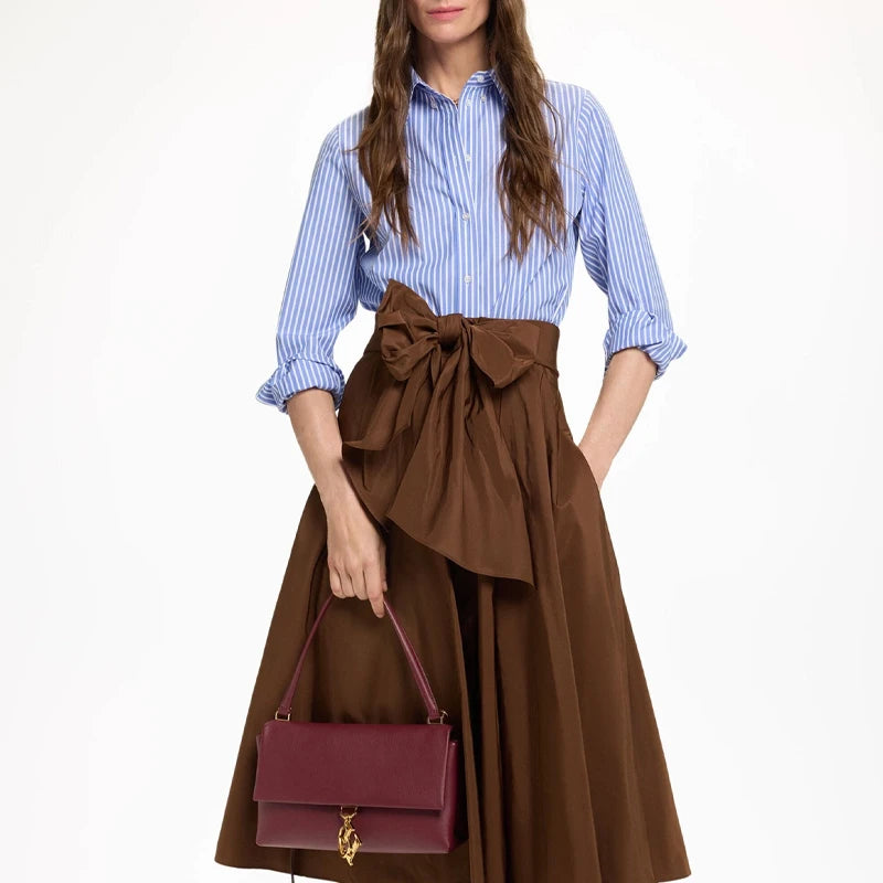 CH Women's casual cotton blouse with stripes and embroidered collar-long-sleeved streetwear, simple office top.