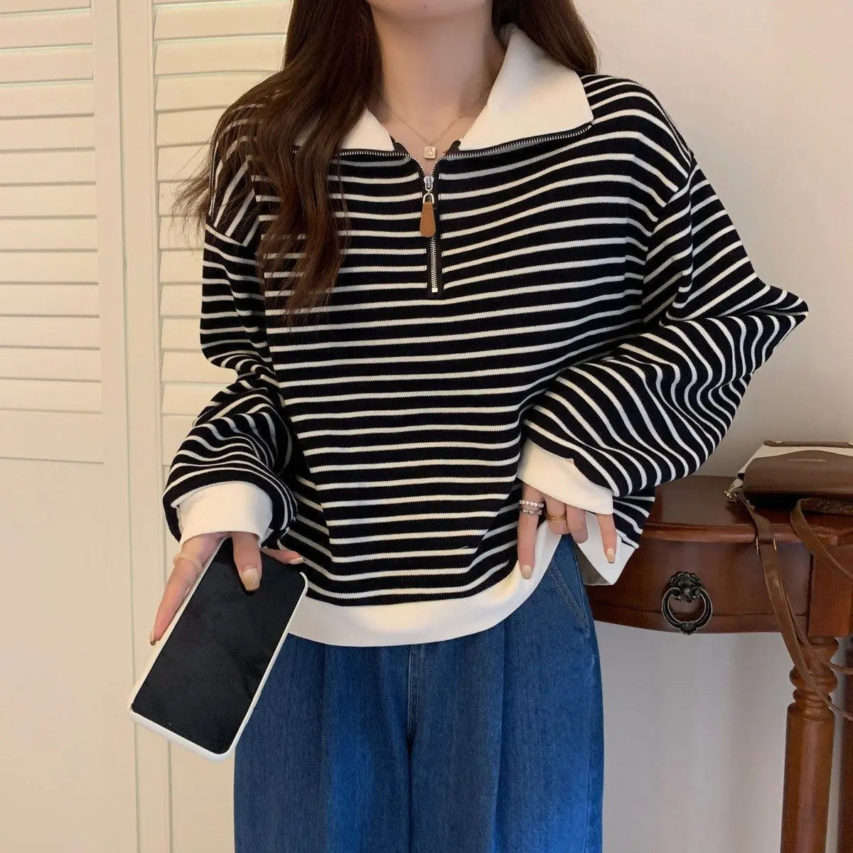 Women Striped Half Zip Sweatshirt Long Sleeve Collared Pullover Casual Fit  Fashion Oversized Streetwear Tops 2026 Tendencias BAZAARHUBO