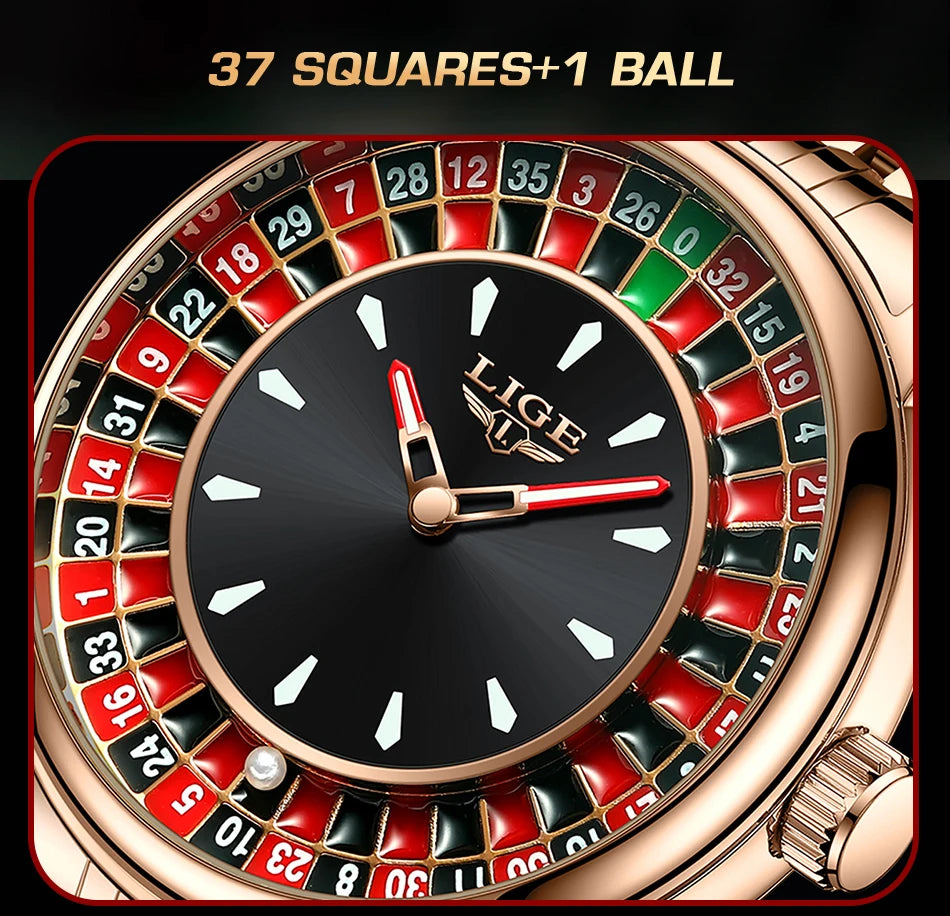 LIGE 2025 Creative Luxury Watches Men Roulette Game Dial Fashion Mens Watch Waterproof Luminous Steel Quartz Wristwatches Relojs