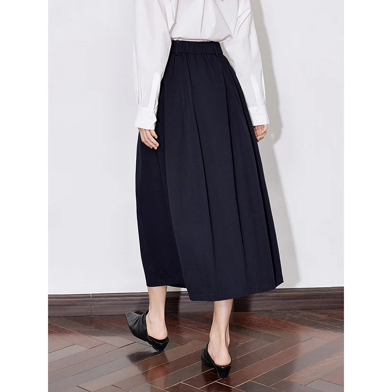 Toyouth Women Cotton A Line Umbrella Skirt Mid Calf Black