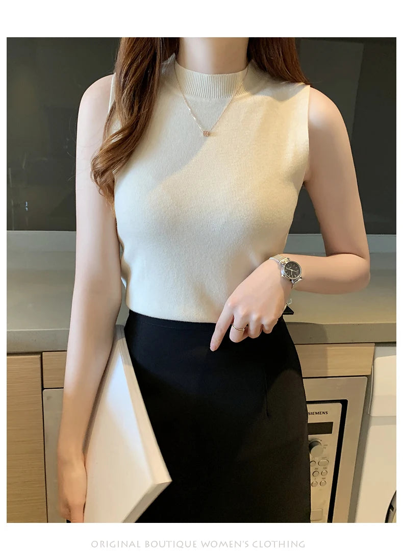AOSSVIAO 2026 Summer Versatile Knit Sleeveless Tops Women Basic Solid Tank Tops Casual O-neck Slim Thin Tees Female Tops Vest