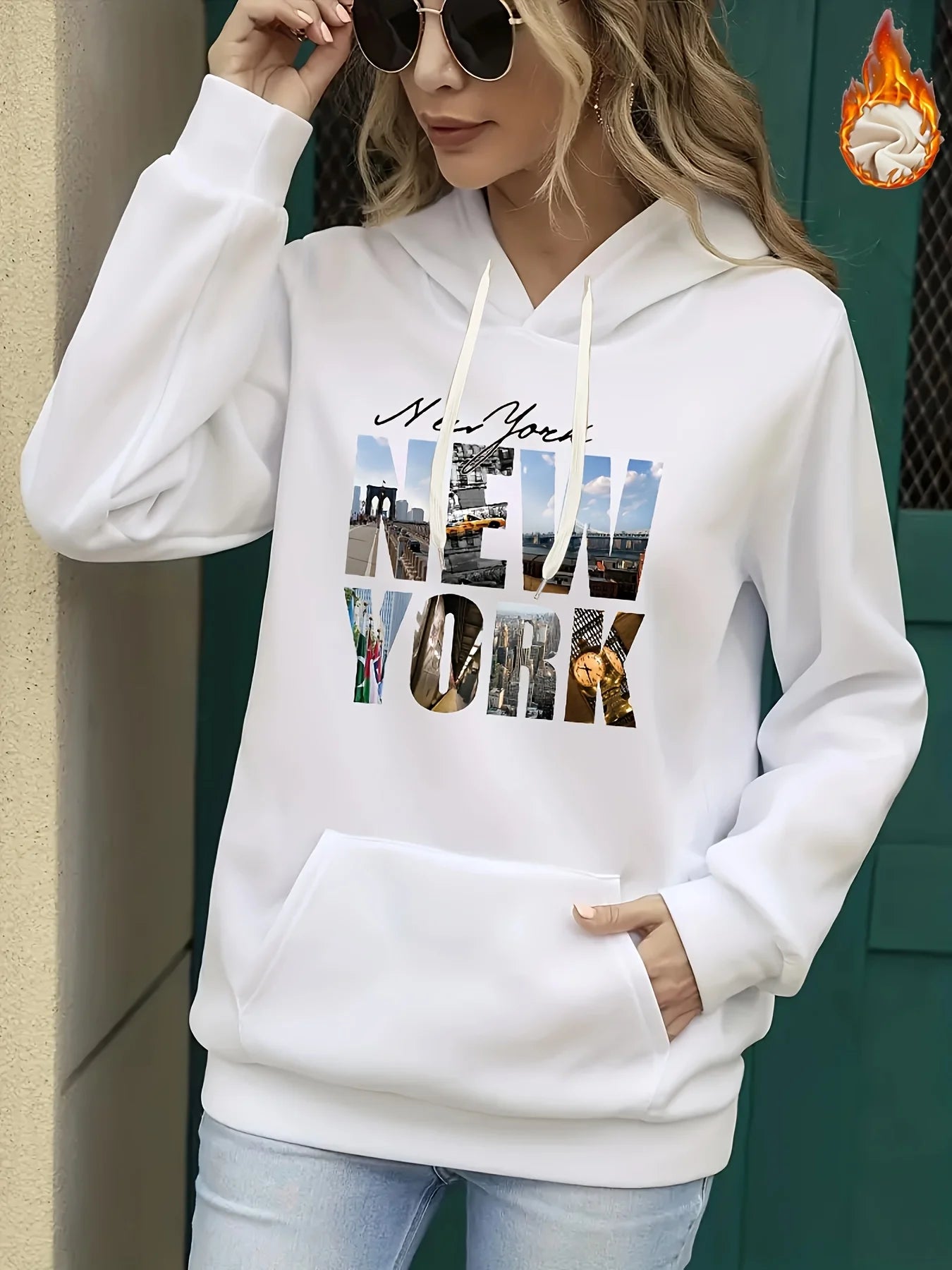 Women's autumn and winter warm and loose casual NOPE not today printed suede long sleeved hooded sweatshirt BAZAARHUBO