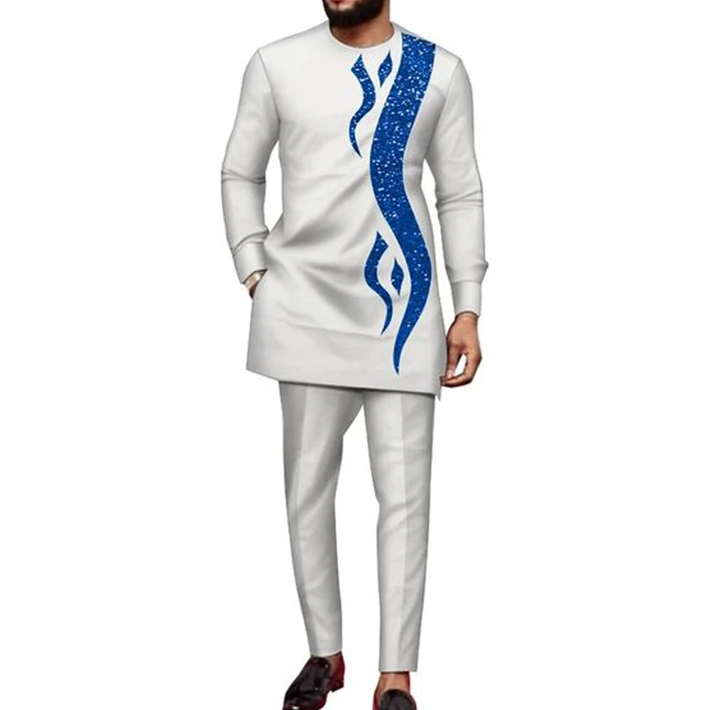 Kaftan Men's Suit African Ethnic Style Long Sleeve Embroidered Suit Men's Traditional Clothing 2-piece Suit